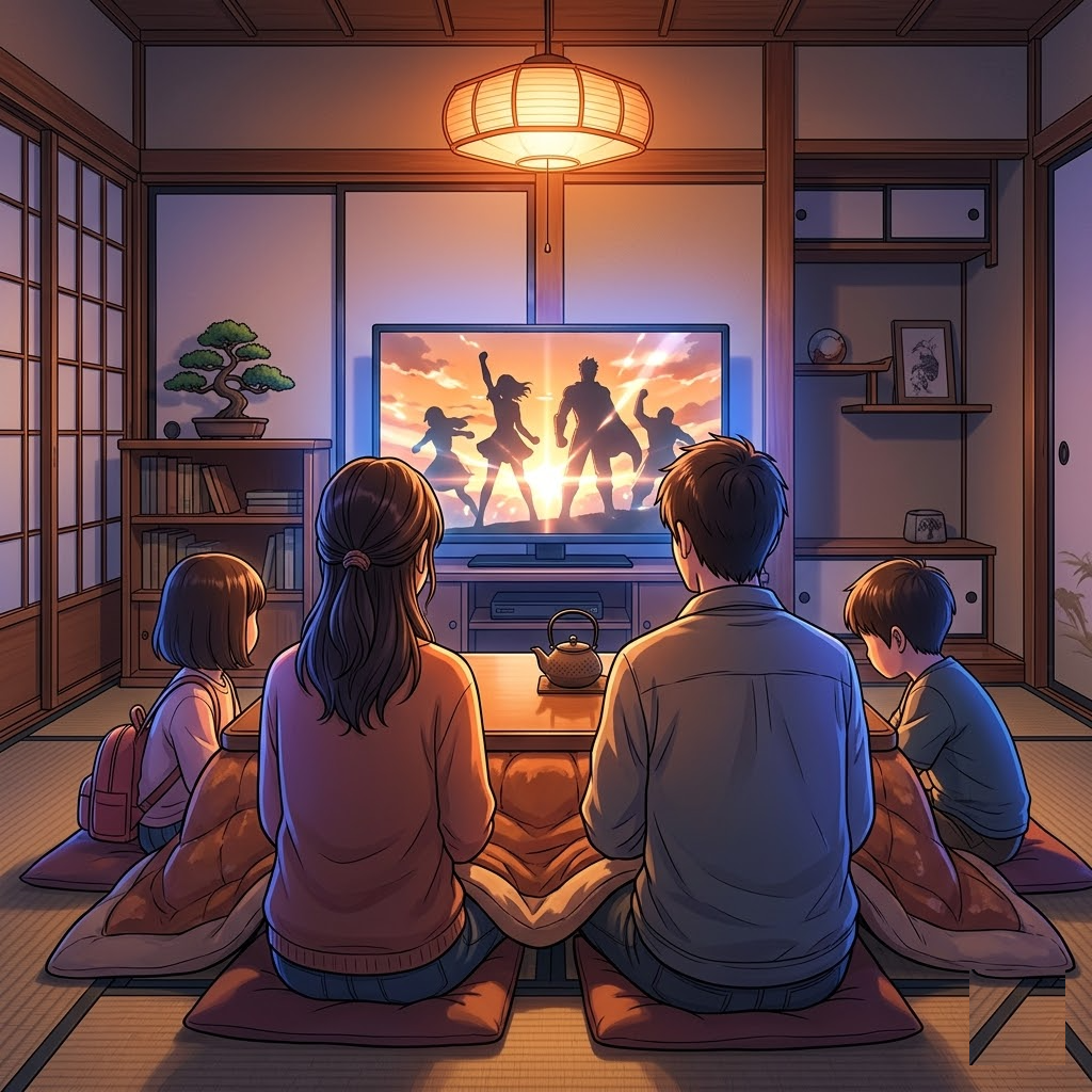 Famiglia che guarda anime insieme